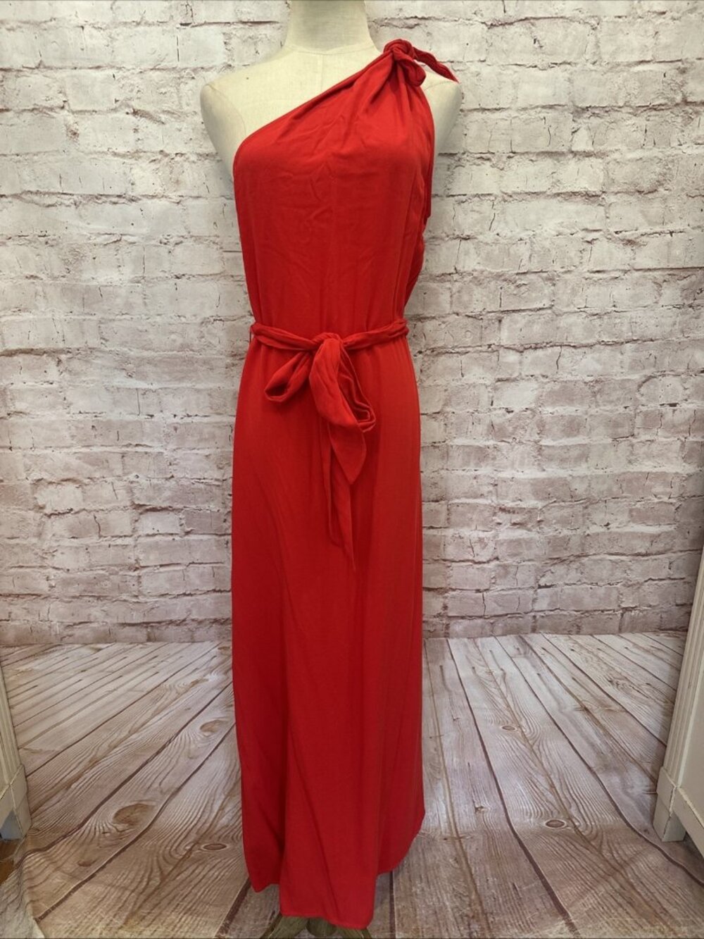 Antonio Melani  Size S Red Sleeveless One Shoulder Ties Belted Midi Dress NEW